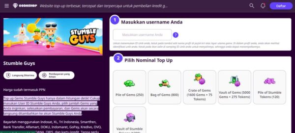 Cara Topup Stumble Guys Lewat Shopee