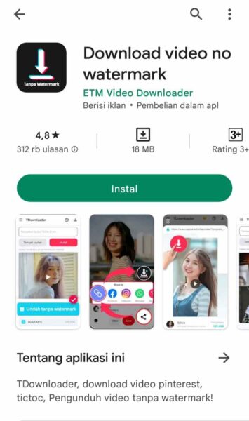 Download via Aplikasi Video No Watermark